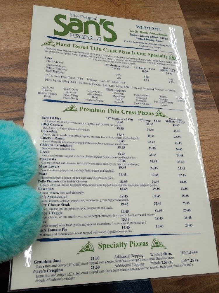 San's Pizzeria Menu image 1